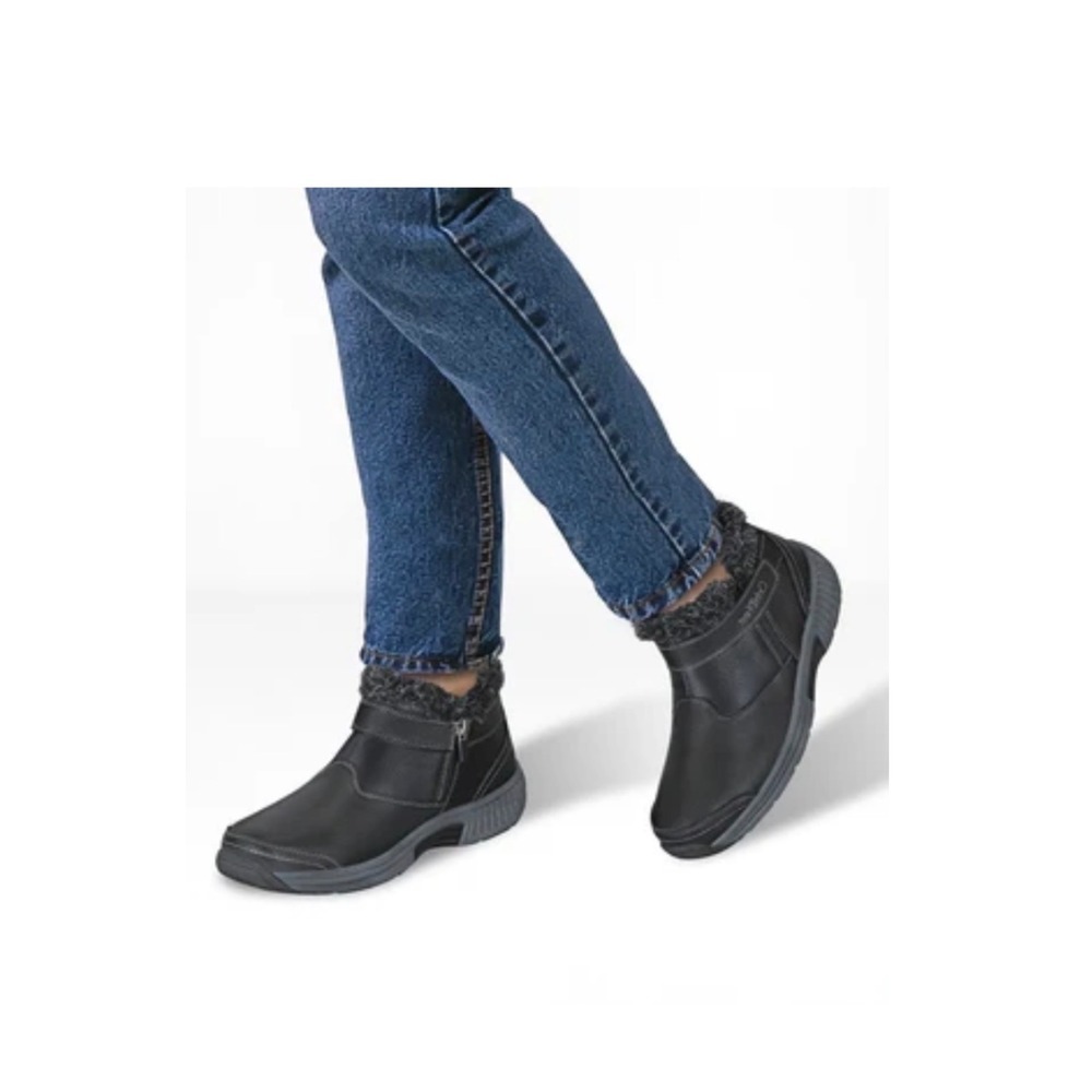 Orthofeet Siena Black Leather Faux Fur Lined Orthopedic Boots Womens 8B EU 38.5